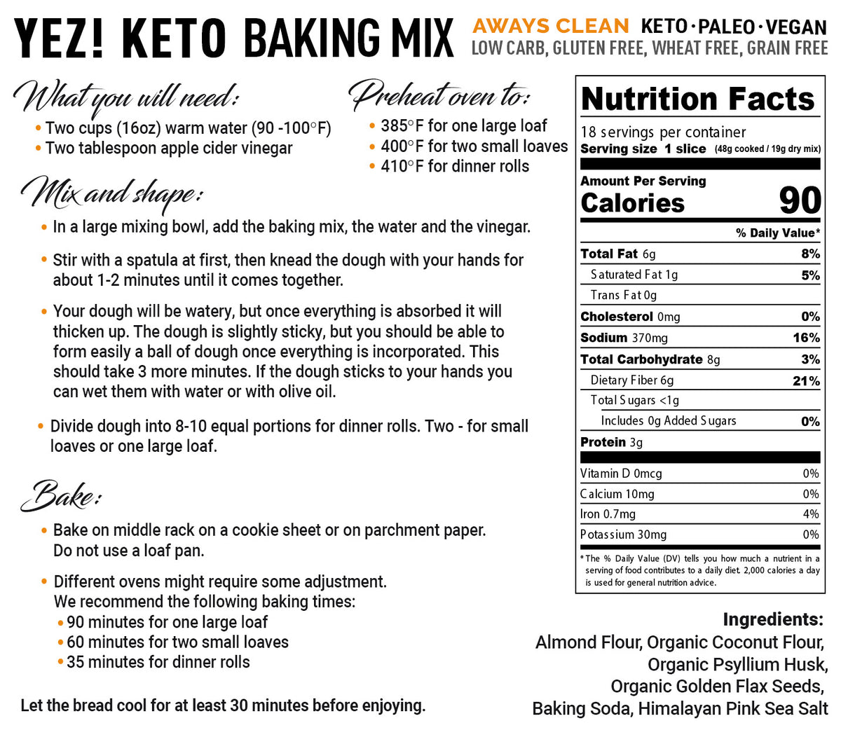 Yez! Artisan Keto Baking Mix - 12 oz / 350 g - Grain-free baking mix